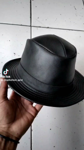 Topi Fedora Laken Koboy Pria Kulit Asli - Topi Mancing Lebar