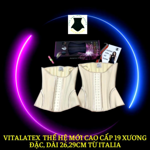 (Tặng: thanh nới+áo lót liner) Đai Vitalatex ĐẶC 19 xương(Italia) dài 26cm 29cm gen che hết mỡ lưng nách.