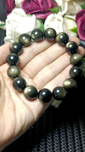 Premium Grade Golden Sheen Obsidian Crystal Stone Bracelet 14mm 高货强光猫眼亮财眼招财金曜石手串 14mm