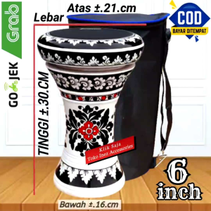 Darbuka Kayu Atau Dumbuk Mini 6 inch Putih Hitam Power Beat Hitam
