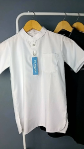 Baju Koko Kurta Furqan Anak Laki-laki 4-12 Putih Polos Lengan Pendek/Panjang Katun Toyobo