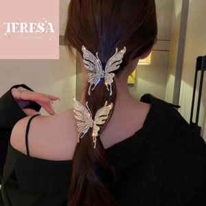 【TERESA】B29 韩式蝴蝶玫瑰鲨鱼夹 Korean Butterfly Rose Hair Clip 金银色发夹/优雅气质抓夹