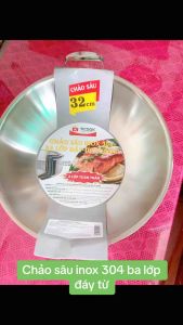 Chảo Sâu Inox 304 Ba Lớp Đáy Từ Ticook - Chảo 2 quai sâu 3 lớp 304 toàn thân Cao Cấp - gia dụng Nari