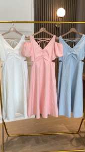 D11823 Cut Shoulder Waist Cut Emboss Dress