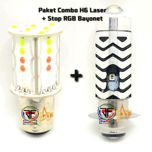 Paket Combo Hemat Lampu Motor ( H6 Laser Putih Kuning Senja Biru + Stop Rem BAYONET RGB PREMIUM 30 MATA ) Universal arus Dc 12 Volt Motorcycle Sporty
