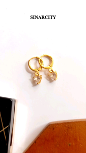 SC Anting Hoops Clip Liontin Love Permata Lapis Emas | Aksesoris Fashion Wanita Perhiasan Anting Xuping Dengan Liontin Permata | Perhiasan Wanita Anting Dewasa Emas Permata Bulat Tengah Zicron | Anting Wanita Terbaru Trend Anting Lapis Emas Termurah