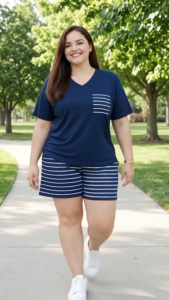 Vneck combi TERNO shorts cotton spandex fabric womenswear