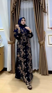 Desain Gamis Set Hijab Setorjoan Motif Bunga Bulat