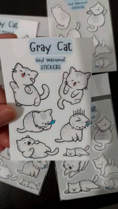 Gray Cat Waterproof Sticker Sheet - Vinyl Matte Laminated