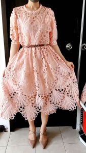 Kode 53200 Marsha Ambroidered Lace Dress + Free Belt Katun Bolong Katbol Gaun Simple Elegan