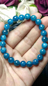 High Grade Blue Apatite Gemstone Crystal Bracelet 8mm+ 高货纯天然猫眼蓝磷灰水晶手串 8mm+