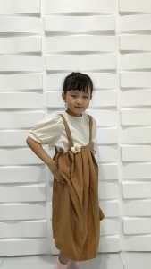 Dress Anak Perempuan Import Lepas Pasang Blouse Tali Pita Samping Bunga Besar Terbaru Fashionable