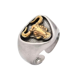 Cincin Elegan Desain Logo Kepala Banteng Emas (Adjustable)