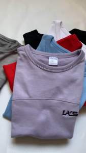 Laysso L21 embroidered logo Plain Crew neck cotton tops for ladies women tshirt