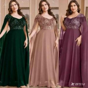 Kaixin002  Plus Size Sweetheart Neck Luxurious Sequin Fringe Chiffon Patchwork Dress Party Dress Wedding Guest Dress Formal Dress Evening Dress Gown