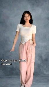 Atasan Wanita Kekinian Tali Serut Crop Top Square neck Korean style