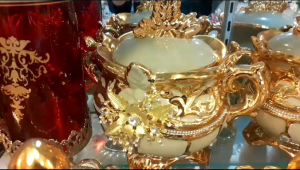 pajangan keramik hias set 3 mewah cantik / pajangan keramik import