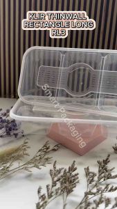 [ISI 25 PCS] Thinwall KLIR Rectangle Long RL3 750ml / Kotak Makan Plastik Persegi Panjang Bening Polos / Tempat Bekal Sekat 3