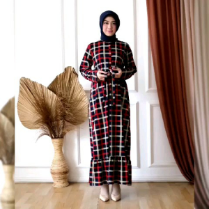 Gamis Terbaru Lebaran 2023 Baju Gamis Model Sekarang 2023 Maksi Wanita Dewasa Murah Tapi Mewah Pakaian Perempuan Kondangan Jumbo Motif Kotak kotak Hitam Navy Merah