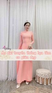 Áo dài cam CHAANG May sẵn áo dài truyền thống vải lụa tằm đẹp co giãn