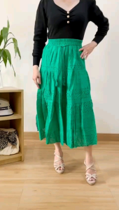 ●ECLAIRE● 003 Rok Midi Katun Bordir Embroidery Tiered Susun Kasual Casual Santai Guevara Import Premium 9833