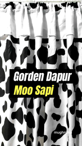 Gorden Tirai Kolong Dapur Serba Hitam Putih Motif Moo Renda Poni