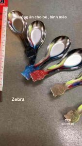 Vỉ 6 muỗng Zebra cho bé / Vỉ muỗng hình mèo 10.5cm.