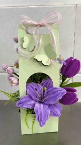 Quà tặng- Hộp giấy đựng hoa kẽm nhung cao 35cm