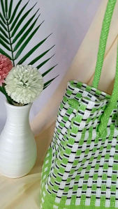 Tas Anyaman Handmade Tote Bag Bucket Size M Two Tone Green Light