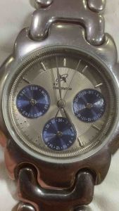Đồng hồ nam nữ hiệu CHARLES VOGELE QUARTZ size 35mm full thép đúc  chạy 6kim 1 cốt kim hai lịch  kim 24h đáy xoáy chống nước 10BAR dây thép đúc dạng xương cá cho cổ tay từ 175cm trở lại