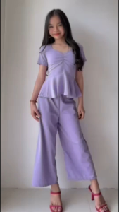 Kids Girls Peplum Top Wide Leg Pants Co-Ord Set Casual Party Outfit