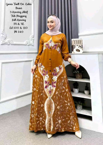 Pakaian Gamis Twill Ori Lukis Busui 3 Kancing Aktif Model Tali Pinggang Gaya Terbaru