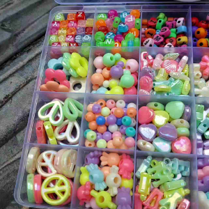 Paket Mote Manik PasteL & Manik Huruf Abjad: COD & Free Senar Elastis