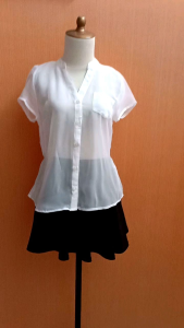 atasan kemeja wanita putih FOREVER21 cewek M L blouse lengan pendek MEWAH transparan vneck cute