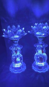 Bộ Đèn Bàn Thờ Sen Pha Lê Cao Cấp Nguyên Khối Phát Sáng Toàn Thân Cao 27cm Sử Dụng Mạch LED Cao Cấp (27002)