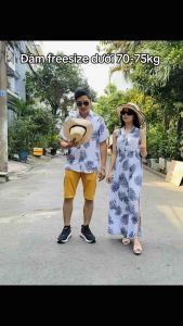 (Freesize dưới 70kg) Đầm maxi đi biển hoa lá hawaii vải tole lanh mềm rũ mát nhiều kiểu ( có xẻ tà 1 bên)