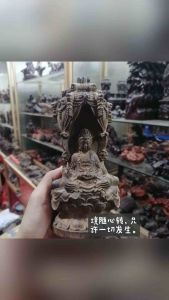 实木越南芽庄沉香木高12公分西方三圣阿弥陀佛三圣摆件Solid wood Vietnamese Nha Trang agarwood 12cm tall Western 3 Saints Amitabha Buddha figurine
