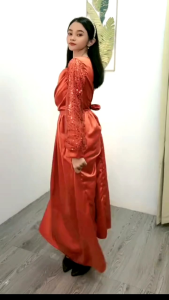 Dress Bridesmaid Mewah dan Elegant Dress Natal Satin Velvet Dress Lengan Panjang