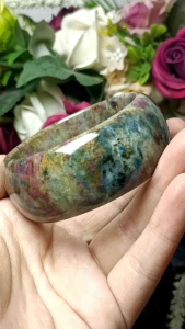 Ruby zoisite / Anyolite Crystal Stone  bangle 53mm+ 红绿宝异象红绿宝（也称红蓝宝）花海意境花绿宝手镯 53mm+