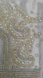 Aari works saree blouse material Silver color for bridal blouse /wedding / celebration / indian traditional / party