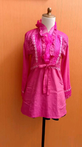 atasan tunik wanita pink SHANIA cewek M lengan panjang MEWAH dada rempel cute blouse bagus