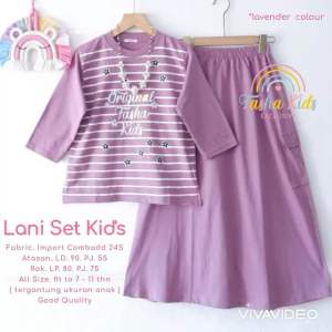 [[ New Arrival ]] Lani Set Kids By Fasha Setelan Kaos Dan Rok Anak Perempuan Usia 7-12 Tahun Setrok Anak Katun Combed Motif Salur