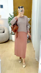 youras set dress outer wanita kaos knit rajut import motif cantik terbaru