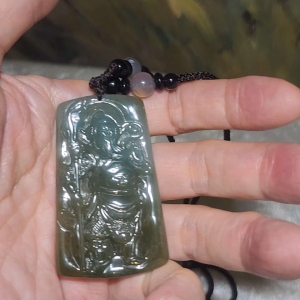 Premium Type A Yellow Jadeite light green Guan Gong (Guan Yu) Jade pendant (with certificate) [Natual Crystal]