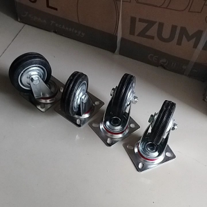 Paket roda 3in karet hitam 4 pcs HIDUP Roda troli set 4pcs 3" hidup semua