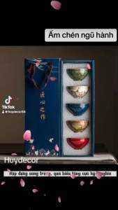 Bộ chén ngũ hành kiến trản men hoả biến cao cấp Huydecor