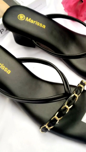 Sandal Wanita Jepit Hiasan Rantai Terbaru Sandal Heels Kekinian Alas FULL BUSA Hak 5 Cm JN08