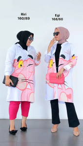 TUNIK KATUN KIKIMAX JUMBO MOTIF KARTUN PANTER PUTIH PINK IMPORT JUMBO BIGSIZE XXL