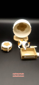 Toy Cat Pet House Set with Fish Cat Figurine Food Bowl Litter Box and Scratching Post.