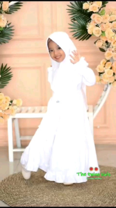 Baju Gamis Anak Perempuan Muslim Polos Putih Bersih Set Hijab Syari Manasik Haji Tk Toyobo Terbaru